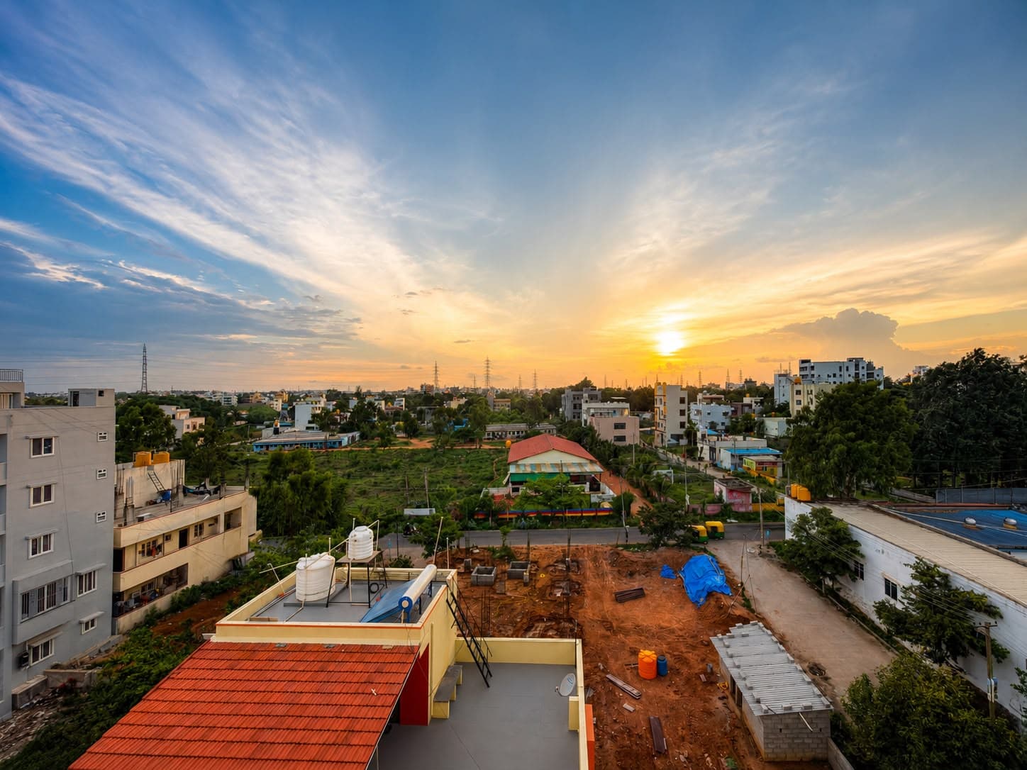 Sunset over Electronic City, seen from the fifth floor